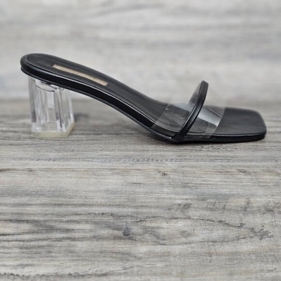 Billini Ukari Transparent Block Heel Black Clear Slide Sandal - Picture 9 of 11
